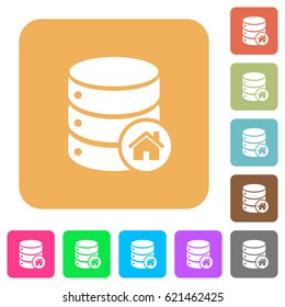Default database flat icons on rounded square vivid color backgrounds.