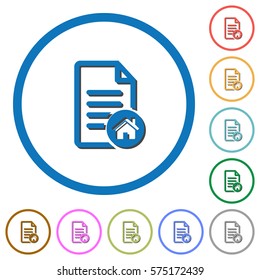 Default document flat color vector icons with shadows in round outlines on white background