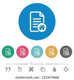 Default document flat white icons on round color backgrounds. 6 bonus icons included.