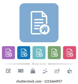 Default document white flat icons on color rounded square backgrounds. 6 bonus icons included