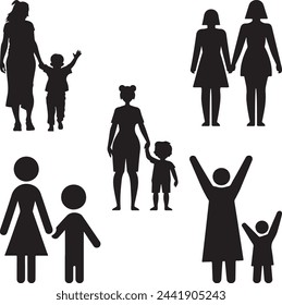 Default Flat design mother and son silhouette illustration