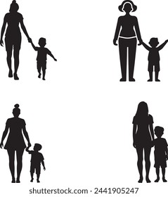 Default Flat design mother and son silhouette illustration