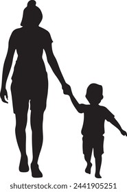 Default Flat design mother and son silhouette illustration