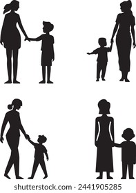 Default Flat design mother and son silhouette illustration