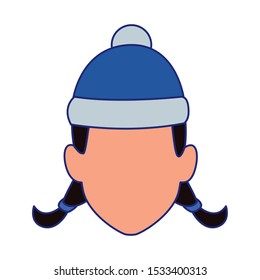 default girl with christmas hat icon over white background, colorful design. vector illustration