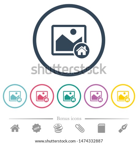 Default image flat color icons in round outlines. 6 bonus icons included.