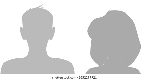Perfil predeterminado del avatar del marcador de posición sobre fondo gris. Ilustración vectorial Hombre y Mujer EPS10