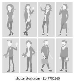 Default Placeholder Avatar Set Vector. Profile Gray Picture. Full Length Portrait. Man, Woman Photo. Businessman, Business Woman. Human Photo. No Image. Illustration