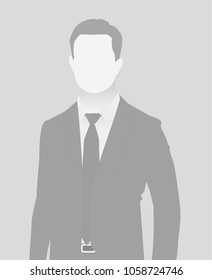 Default placeholder businessman half-length portrait photo avatar. Man gray color 