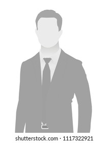 Default placeholder businessman half-length portrait photo avatar. Man gray color 