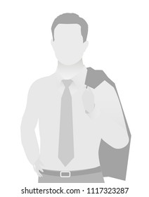 Default placeholder businessman half-length portrait photo avatar. Man gray color 