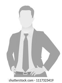 Default placeholder businessman half-length portrait photo avatar. Man gray color 