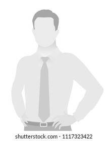 Default placeholder businessman half-length portrait photo avatar. Man gray color 