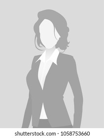 Default placeholder businesswoman half-length portrait photo avatar. Woman gray color 