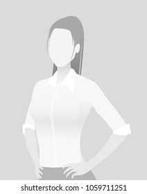 Default placeholder businesswoman half-length portrait photo avatar. Woman gray color 
