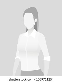 Default placeholder businesswoman half-length portrait photo avatar. Woman gray color 