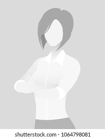 Default placeholder businesswoman half-length portrait photo avatar. Woman gray color 
