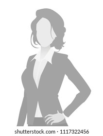 Default placeholder businesswoman half-length portrait photo avatar. Woman gray color 