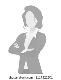 Default placeholder businesswoman half-length portrait photo avatar. Woman gray color 