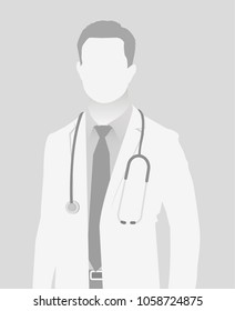 Default placeholder doctor half-length portrait photo avatar.  Gray color 