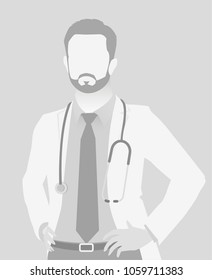 Default placeholder doctor half-length portrait photo avatar.  Gray color 
