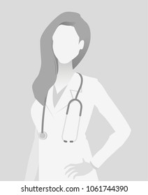 Default placeholder doctor half-length portrait avatar.  Gray color 