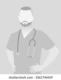 Default placeholder doctor half-length portrait avatar.  Gray color 