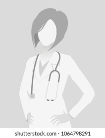 Default placeholder doctor half-length portrait photo avatar.  Gray color 