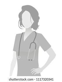 Default placeholder doctor half-length portrait photo avatar.  Gray color 