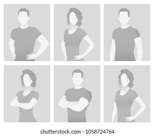 Default placeholder fitness trainer in a T-shirt. Half-length portrait photo avatar. gray color 