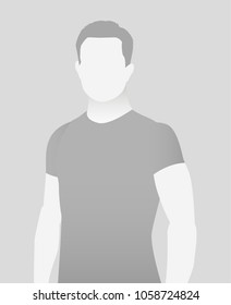 Default placeholder fitness trainer in a T-shirt. Half-length portrait photo avatar. gray color 