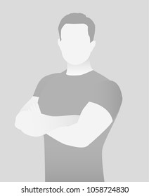 Default placeholder fitness trainer in a T-shirt. Half-length portrait photo avatar. gray color 