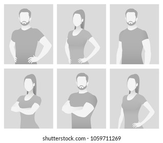 Default placeholder fitness trainer in a T-shirt. Half-length portrait photo avatar. gray color 