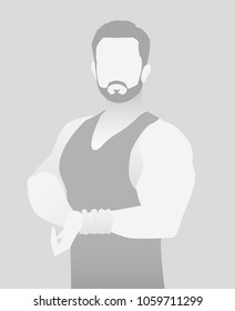 Default placeholder fitness trainer in a T-shirt. Half-length portrait photo avatar. gray color 