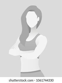 Default placeholder fitness trainer in a T-shirt. Half-length portrait photo avatar. gray color 