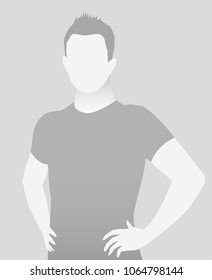 Default placeholder fitness trainer in a T-shirt. Half-length portrait photo avatar. gray color 