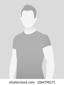 Default placeholder fitness trainer in a T-shirt. Half-length portrait photo avatar. gray color 