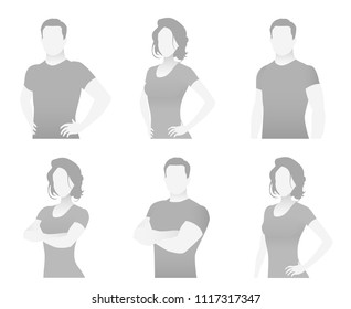 Default placeholder fitness trainer in a T-shirt. Half-length portrait photo avatar. gray color 