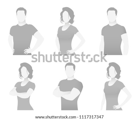 Default placeholder fitness trainer in a T-shirt. Half-length portrait photo avatar. gray color 