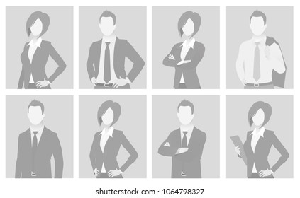 Default placeholder man and woman half-length portrait photo avatar. Businessman and businesswoman gray color 