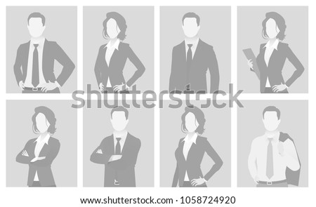 Default placeholder man and woman half-length portrait photo avatar. Businessman and businesswoman gray color 