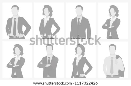 Default placeholder man and woman half-length portrait photo avatar. Businessman and businesswoman gray color 