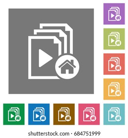 Default playlist flat icons on simple color square backgrounds