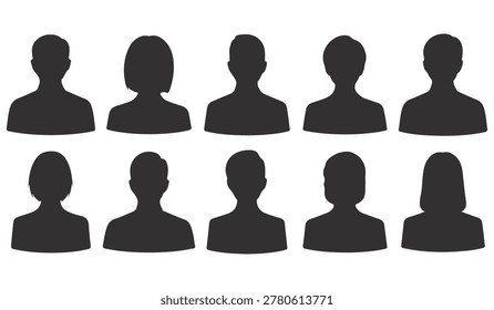 Default user profile avatar silhouette set. Anonymous men and women head portrait icons isolated on white.