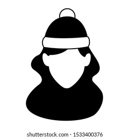 default woman with christmas hat over white background, black and white design. vector illustration