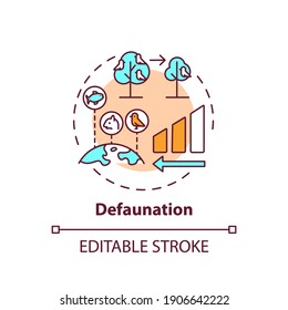 Defaunation concept icon. Animal, plant extinction. Ecological community. Biodiversity loss. Preserve wildlife idea thin line illustration. Vector isolated outline RGB color drawing. Editable stroke