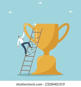 Defeat in the competition and loss of remuneration, a decrease in the value of a business or company shares, choose the wrong path of development, man falls down the stairs while climbing to the cup.