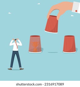 Defeat or failure in choosing a strategy or business development plan, losing to a competitor, difficulties in solving problems, loss of investment or money, a shocked man did not find a winner's cup.