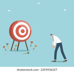 Defeat or failure in solving complex problems, incorrectly chosen strategy or business development plan, losing to a competitor, loss of investment, upset businessman not hit the target with a dart.