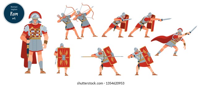 Defeat Of The Roman Army. Dying, Wounded, Dead Soldiers Legionaries Of Ancient Rome. Vector, Stock Isolated Illustration. Flat Cartoon Style.